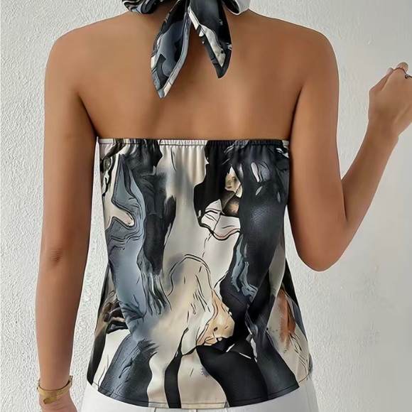 Marble Halter Top Gray Black White Summer Large - Picture 4 of 4